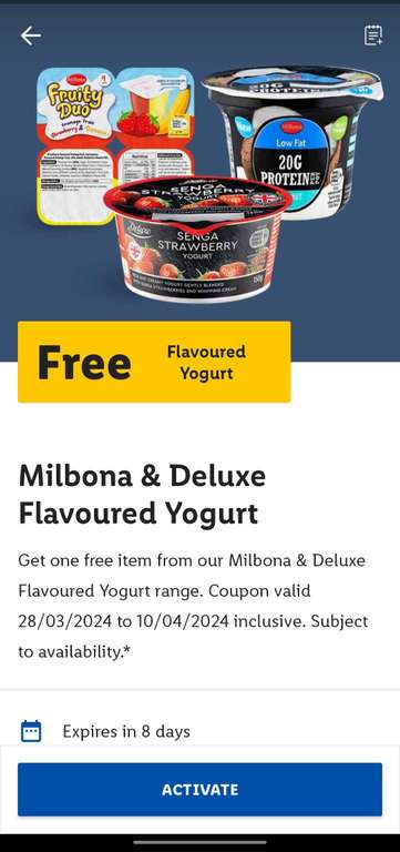 Milbona & Deluxe Flavored Yogurt Via Lidl Plus App - Account Specific