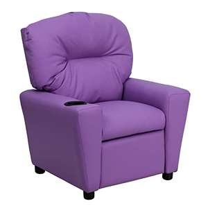 Flash Furniture Contemporary Kids Recliner with Cup Holder, Wood, Lavender Vinyl, 66.04 x 53.34 x 53.34 cm