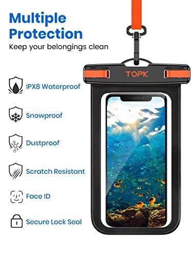 TOPK Waterproof Phone Pouch, 2-Pack Universal IPX8 £6.99 (possible £4.99) with voucher @ Amazon/ TOPKDirect