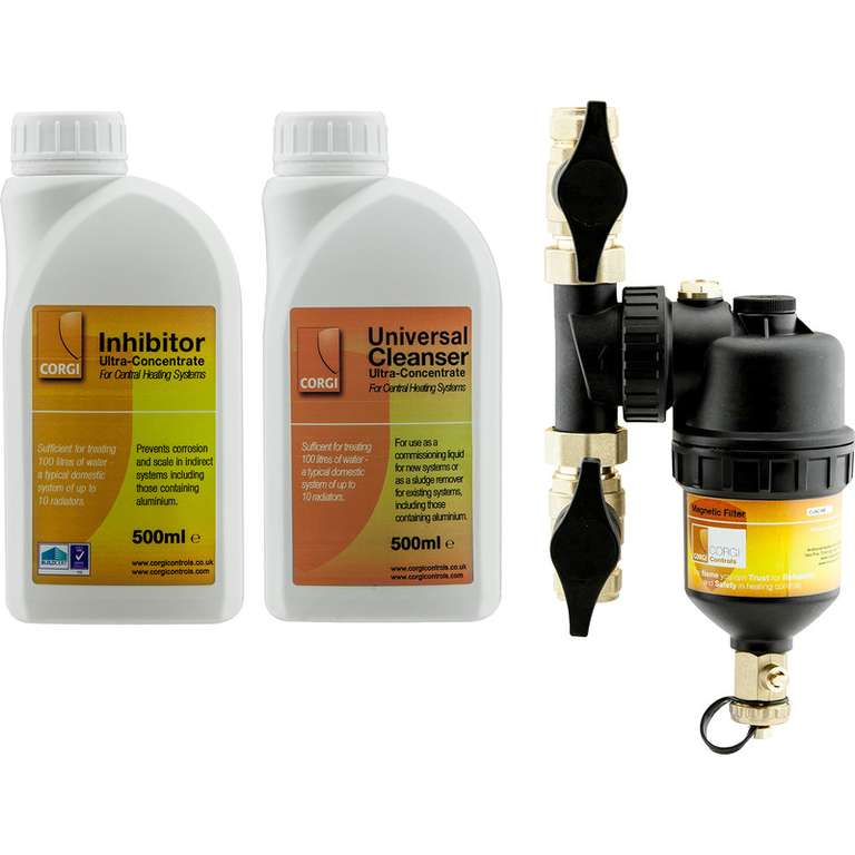 Magnetic filter, cleansing fluid, inhibiting fluid and limescale reducer pack - Free C&C Only