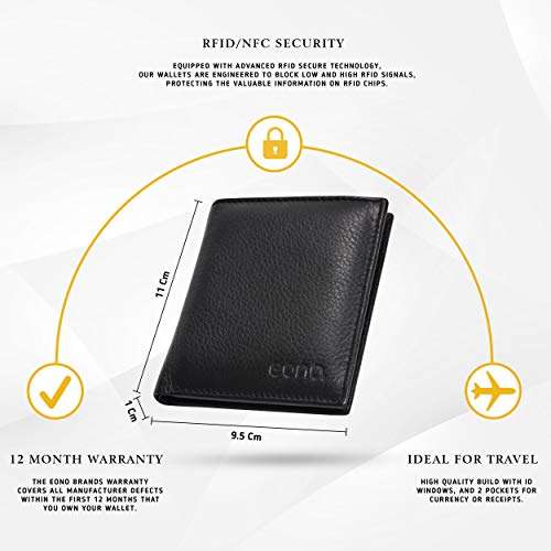 Eono Small Leather Wallets with RFID- 2 Note Compartment Ultra Slim Wallet W/Voucher - Sold by Authorized Leather Goods