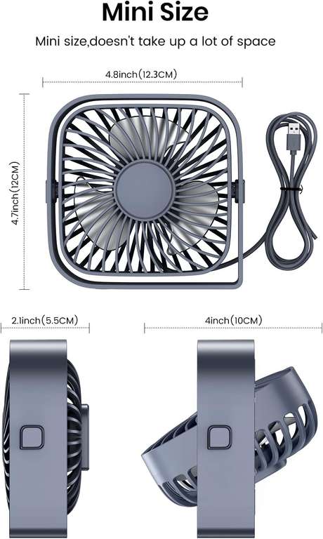 TOPK USB Desk Fan, [2023 Upgraded ] Strong Airflow & Quiet Operation, Three-Speed Wind (£3 voucher) sold by TOPK Direct