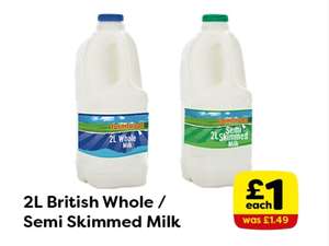 2 litre whole / semi skimmed milk
