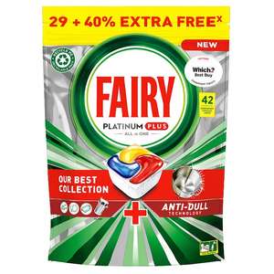 Fairy Platinum Plus All in One Dishwasher Tablets, Lemon, (42 Tablets) (Min Spend £15) (Max 2 Per Customer)