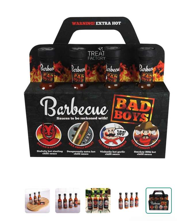 Barbecue Bad Boys Sauce Selection – 4 Hot Sauces £6 + £3.99 delivery @ Menkind