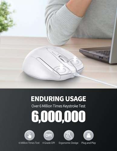 TECKNET USB Wired Mouse, 6400 DPI Mice 4 Adjustable DPI with 6-Button Corded Mouse - Sold by ALLSKING-EU / FBA