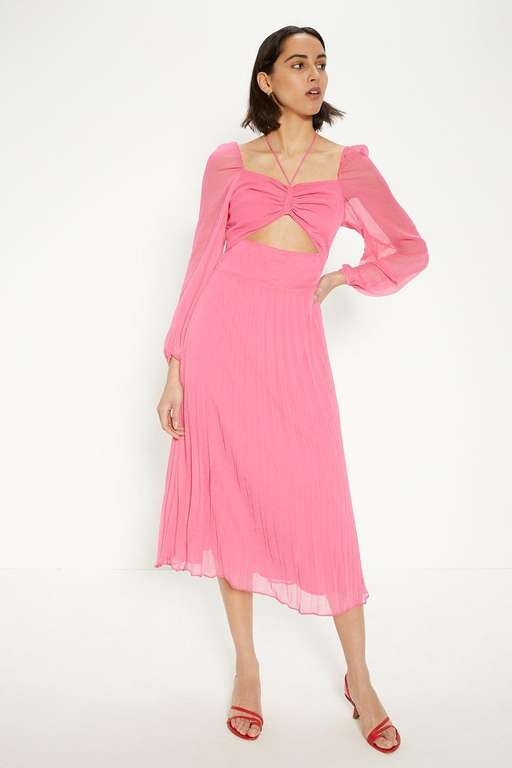 Ruched Front Pleated Chiffon Midi Dress choice of colours Pink and Green (use Code) + Free Delivery