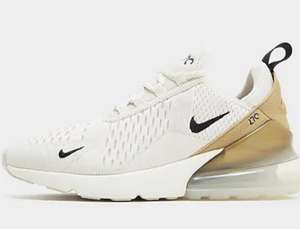 Women’s Nike Air Max 270 trainers in white hemp and gold with Code