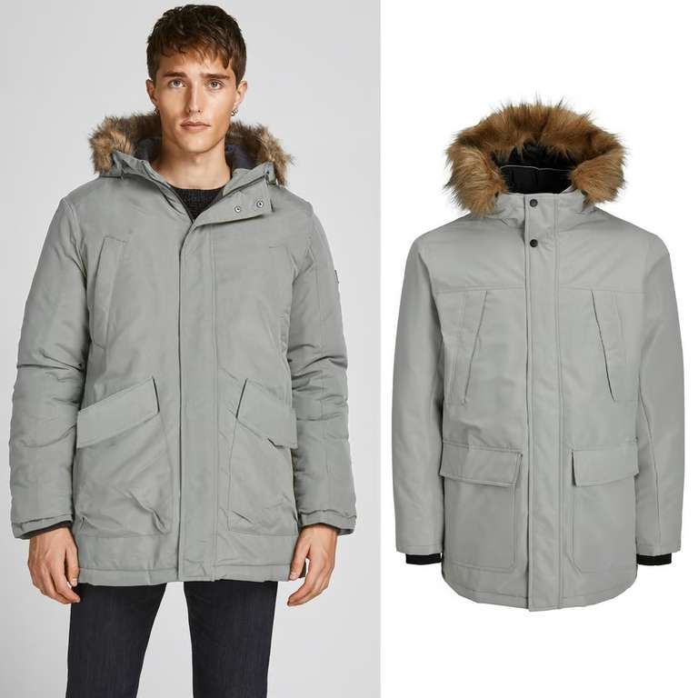 Men's Jack Jones Great Padded Parka Jacket in Grey Only XL at this price