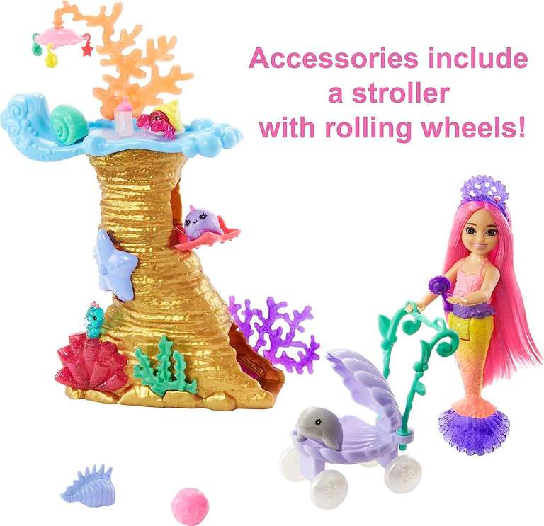 Barbie Mermaid Power Playset with Chelsea Mermaid Doll, 4 Pets, Coral Reef Play Area, Stroller & Accessories
