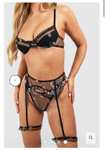 Boohoo Celestial Embroidery Mesh Bra, Thong & Suspender Set (Size Large Only)