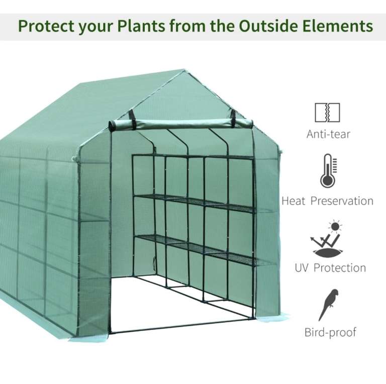 Outsunny Greenhouse W/ Shelves, Polytunnel, 244 x 182 x 213 cm-Green £87.29 with code @ Aosom