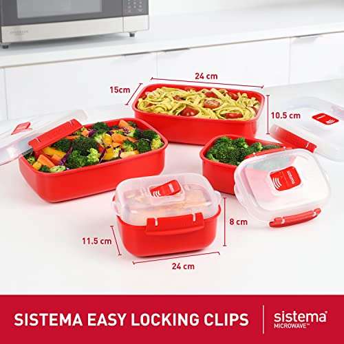Sistema Heat and Eat Microwave Set | 4 Rectangular Food Containers with Lids (2x 1.25L + 2x 525ml)