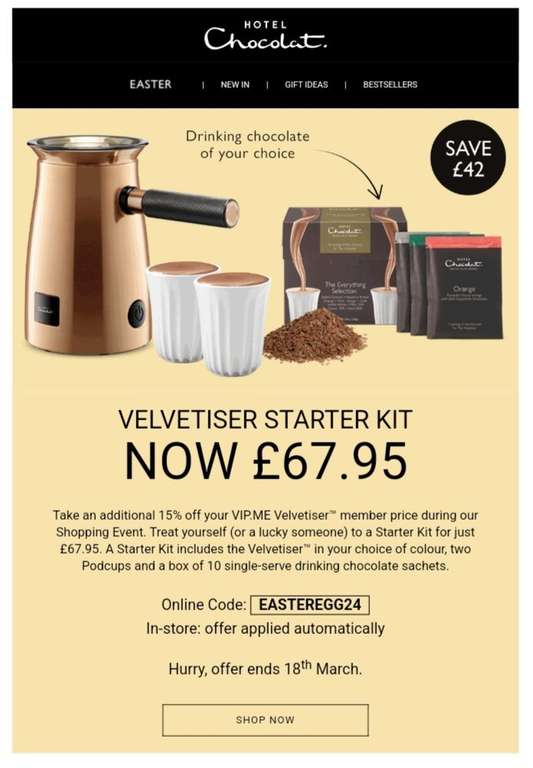 Hotel Chocolat Velvetiser Starter Kit w/code (VIP.ME Members only)
