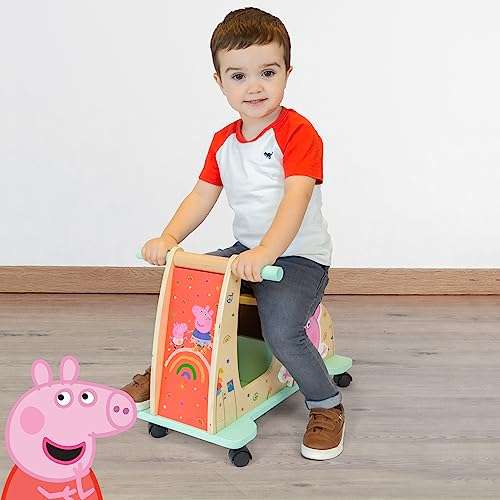 Peppa Pig 162A Wooden Ride On Scooter, Suitable for Indoor and Outdoor Play