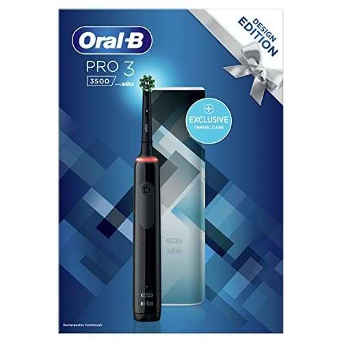 Oral-B Pro 3 Electric Toothbrushes, 1 Cross Action Toothbrush Head & Mondrian Travel Case, 3 Modes With Teeth Whitening, 2 Pin UK Plug, 3500