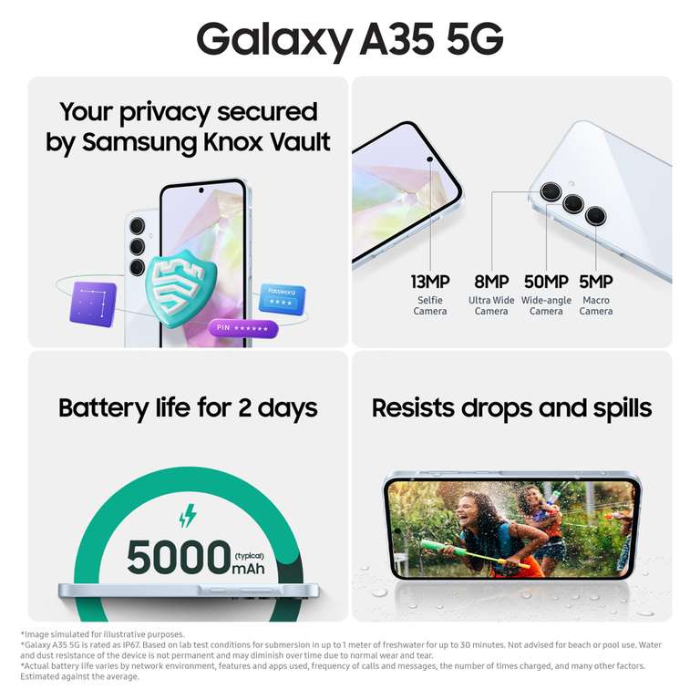 Samsung Galaxy A35 5G, Smartphone, 128GB, 6GB RAM, + Claim £50 Cashback (£289 w/CB)/ A55 £489 + £50 Cashback (£439)