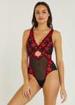 Black & Red Floral Embroidered Bodysuit now £9 with free click and collect from Matalan