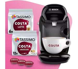 TASSIMO by Bosch Style Coffee Machine with Costa Americano & Latte Starter Bundle (x18 Pods Included) Black w/code Free C&C (£27 @ Unidays)