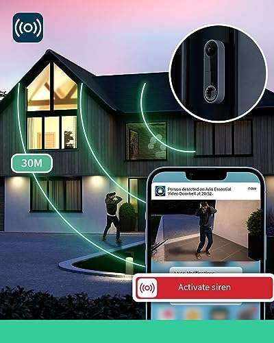 Arlo Essential Wireless Video Doorbell Camera, 1080p HD Security camera, WiFi, 2 Way Audio, Motion Detection, Built-in Siren, Night Vision