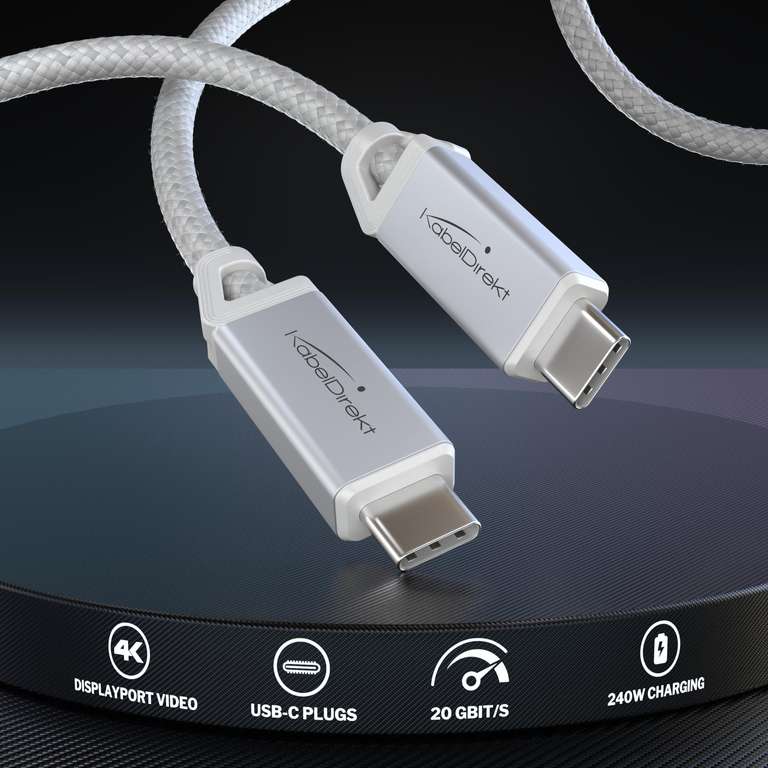 All Thread Cabling KabelDirekt – USB C Cable All-purpose – 0.6m, white, 20Gbps, 240W ...