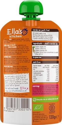 Ella's Kitchen Stage 1 From 4 Months Organic Carrot, Apple and Parsnip 7 x 120 g (840g) With Voucher (S&S £1.38/£1.15)