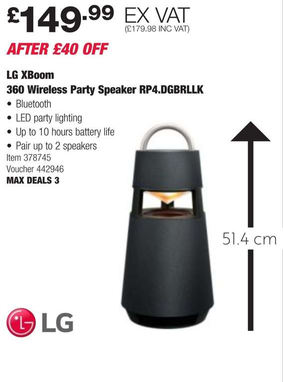 LG RP4G XBOOM 360 Portable Wireless Bluetooth Speaker (requires COSTCO membership) £184.99 @ Costco