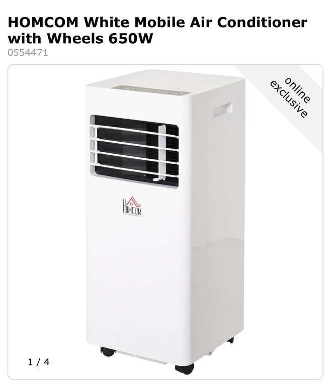 HOMCOM White Mobile Air Conditioner with Wheels 650W £37 + £4.95 Delivery @ Wilkos