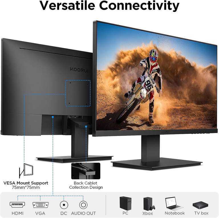 KOORUI 24 Inch Monitor, Build-in Speakers, IPS PC Monitor FHD 1080p, HDMI 1.4, 100Hz, FreeSync & G-Sync - Sold by Fleuriring Store FBA