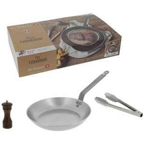De Buyer Steak Lover Set, Mineral B 26cm frying pan + pepper mill + tongs - £29.60 + £3.99 delivery @ Sous Chef