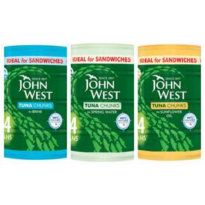 3 Packs Of John West Tuna Chunks In Brine/Sunflower/Spring Water 4 x 132g (12 cans in total) £10 @ Iceland