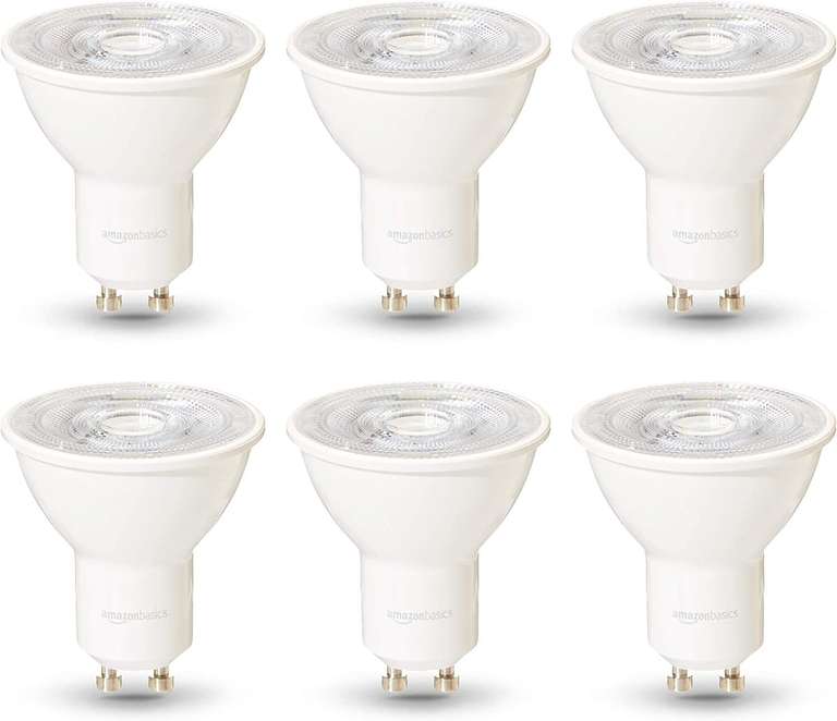 Amazon Basics Professional LED GU10 Spotlight Bulb, 50W equivalent, Warm White, Dimmable - Pack of 6 £10.19 With 40% Vouchers @ Amazon