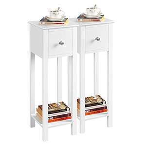 Yaheetech White Slim Bedside Table Set of 2, Narrow Wooden Nightstand with Drawer & Shelf w/voucher sold & FB Yaheetech UK