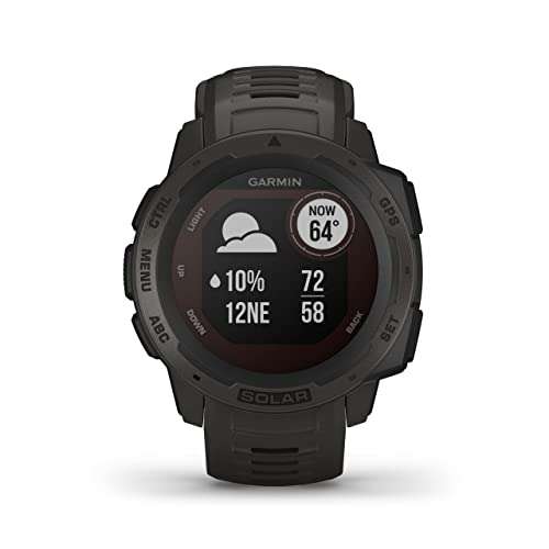 Garmin Instinct SOLAR, Rugged GPS Smartwatch, Built-in Sports Apps and Health Monitoring, Solar Charging and Ultratough Design Features