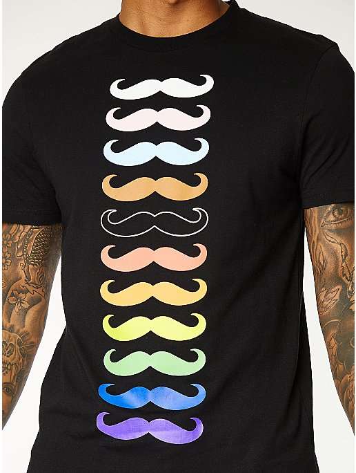 Pride Black Rainbow Moustache T-Shirt £1.50 click n collect free @ Asda George