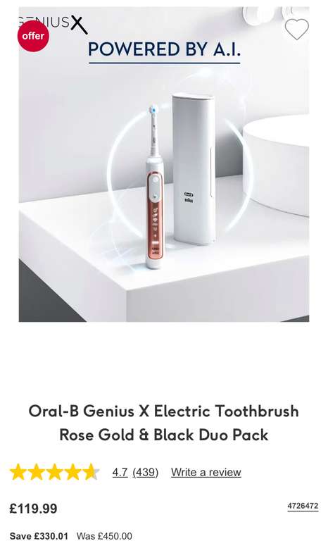 Oral-B Genius X electric toothbrush duo pack (Black & Rose Gold)