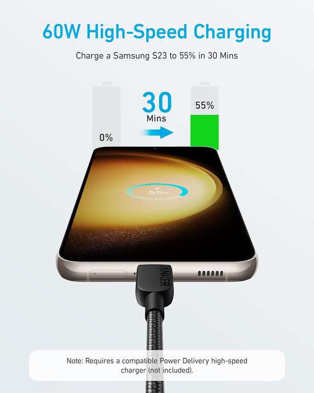 Anker 310 USB-C to USB-C Charger Cable ( 3 ft / 60W / 3A ) w/code @ AnkerDirect UK / FBA