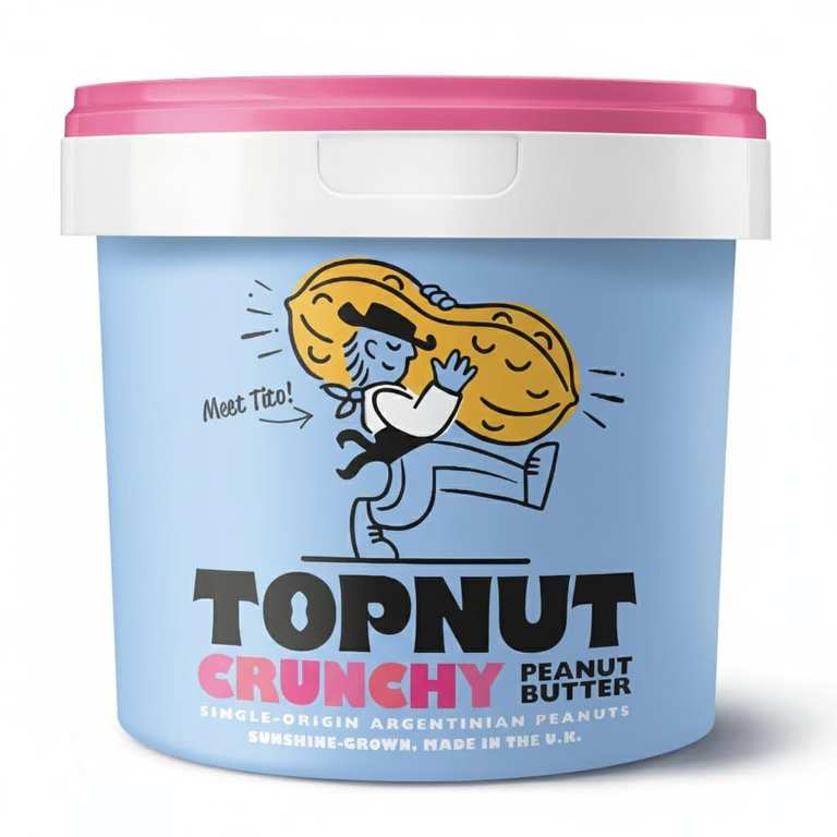 TOPNUT Crunchy Peanut Butter 1kg Tub 100% Natural, No Palm Oil, No Added Sugar