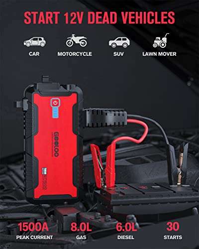 GOOLOO Jump Starter 1500A IP65(Up to 8.0L Gas or 6.0L Diesel Engine)12V Portable Booster - £69.98 @ Landwork / Amazon