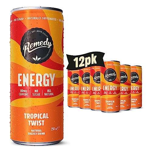 Remedy Natural Energy Drink - Tropical Twist 12 x 250ml - £12.02 With Voucher @ Amazon
