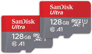 SanDisk 128GB Ultra microSDXC card + SD adapter up to 140 MB/s with A1 App Performance UHS-I Class 10 U1 - Twin Pack