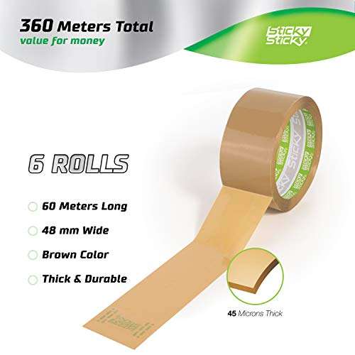 Sticky Sticky Packing Tape 6 Rolls Brown Parcel Tape 48mm x 60m - £5.99 Sold by Yuteni and Fulfilled by Amazon