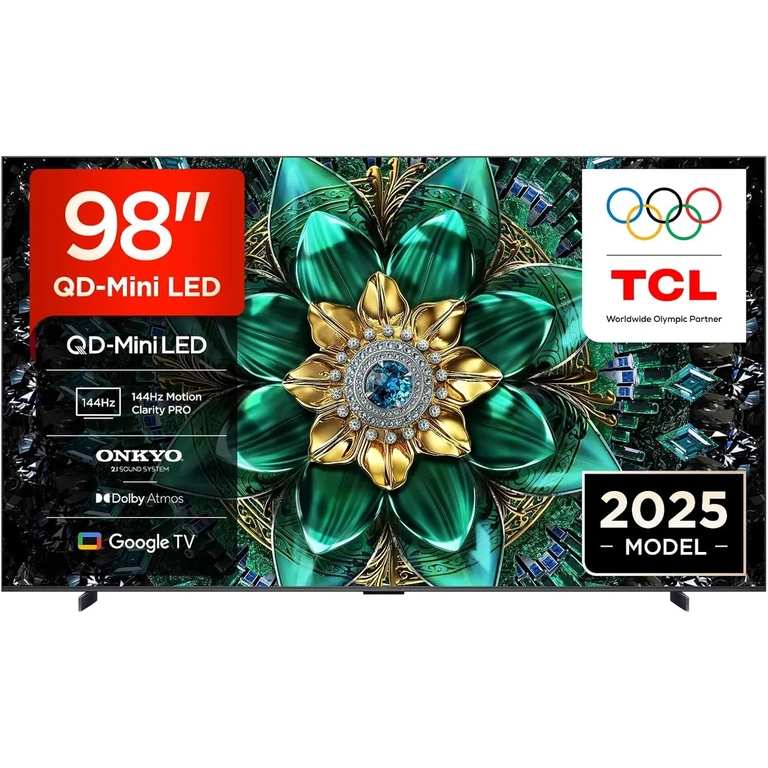 TCL 98Q6C-UK 98" QD-Mini LED TV, 4K HDR Premium 1000nits, Smart TV Powered by Google TV £300 Discount At Checkout