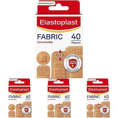 4 Boxes x Elastoplast Extra Flexible Fabric Plaster Strips - Water-repellent (40 Plasters per box)