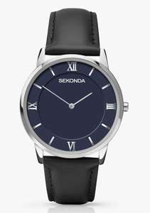 Sekonda 1433.27 Men's Classic Leather Strap Watch, Black/Blue - £21 + £2 C&C @ John Lewis & Partners