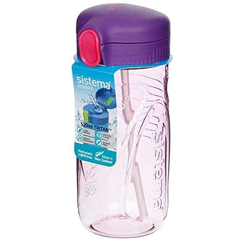 Sistema Hydrate Quick Flip Water Bottle | 520 ml | BPA Free Water Bottle with Straw | Recyclable with TerraCycle| Assorted Colours