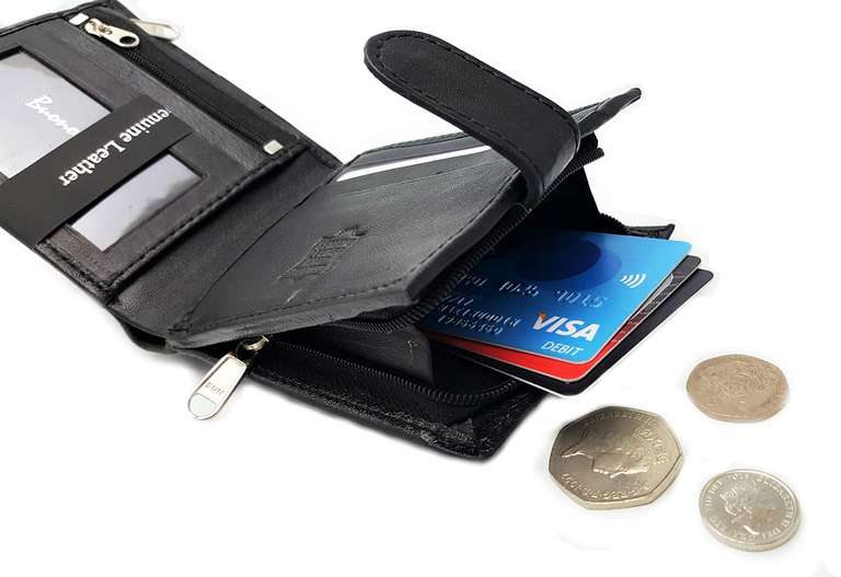 Slim RFID Blocking Genuine Leather Wallet with Zip Coin Pocket with ...