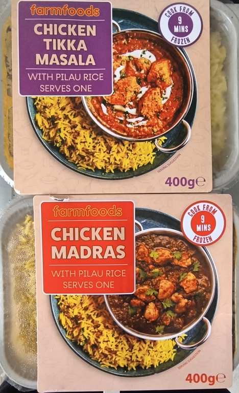 Farmfoods Chicken Tikka Masala and Chicken Madras 400g Meals - Instore Codnor