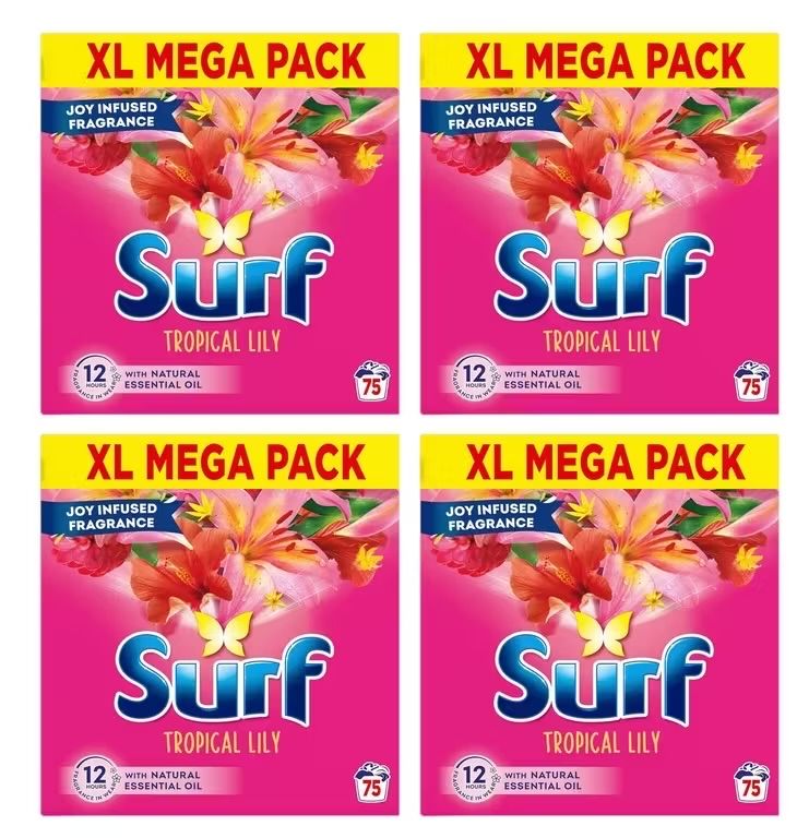 4 x Surf Tropical Lily Washing Powder 75 washes, 3.75 kg - £18.20 / £15.40 S&S