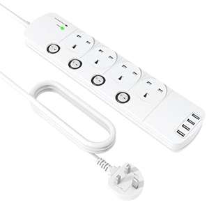 Hohowell 3250W Surge Protector with 4 USB Slots, 4 Way Universal Sockets, 4.92ft £11.99 Sold by LETMOMO and Fulfilled by Amazon